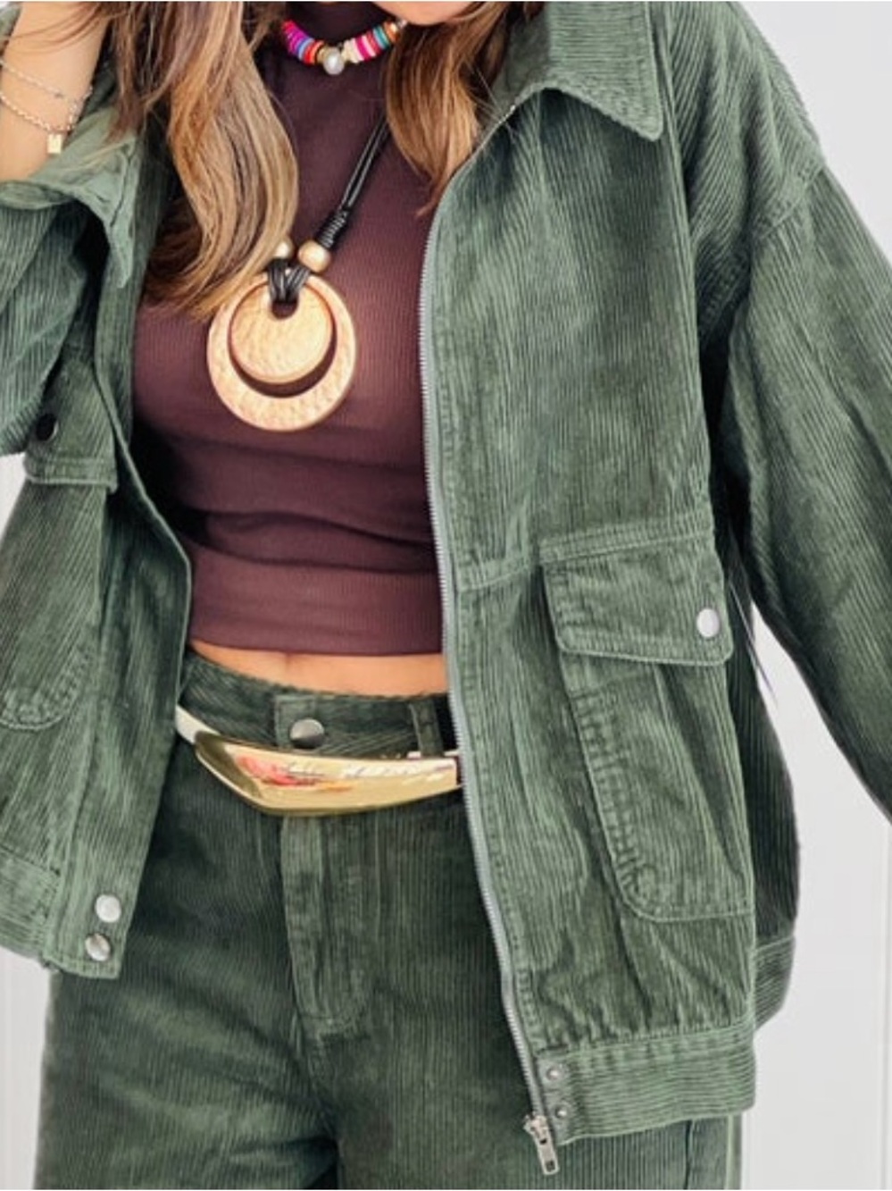 Deep Olive Corduroy Bomber Jacket